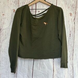 PINK Victoria's Secret Olive Green Crop Pullover w/ Pink Dog Logo